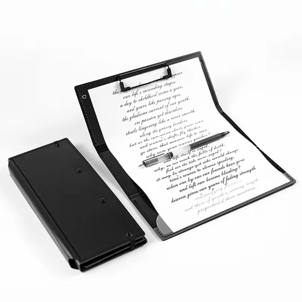 porte documents noir moderne plastique 312mm 241mm clips papier stylo