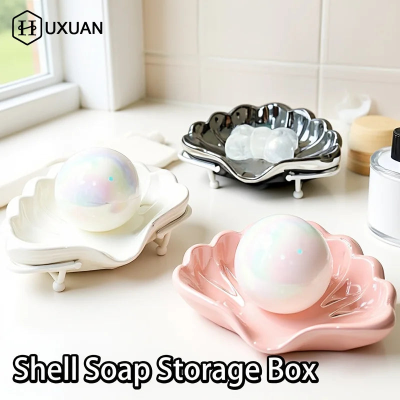 porte savon coquillage blanc rose rangement salle bain boite bijoux accessoire deco nacre chromé