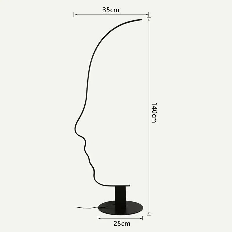 lampe sol silhouette visage humain blanc noir contemporain minimaliste interrupteur bouton aluminium