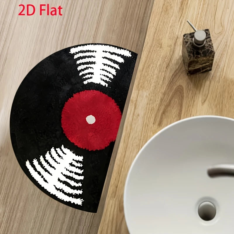 tapis demi cercle noir rouge vinyle moderne antidérapant intérieur chambre porte salon