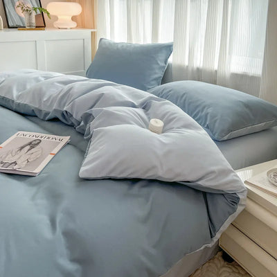 Housse de couette unie anti-acarien bleu ciel