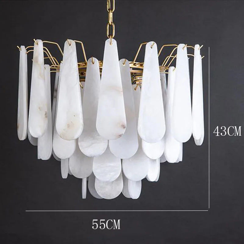 lustre moderne cuivre blanc marbre feuilles semi transparent salon chambre