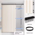 rideau douche pliable gris rayures verticales moderne hook strap respectueux environnement