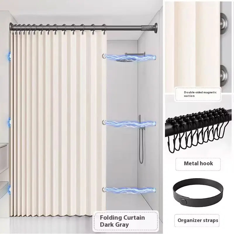 rideau douche pliable gris rayures verticales moderne hook strap respectueux environnement