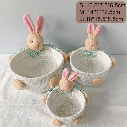 panier rangement corde tressée décoratif figurine lapin ours maison