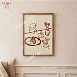 affiche minimaliste enfantin dessin animé simple lignes couleurs beige marron bleu vert rose toile