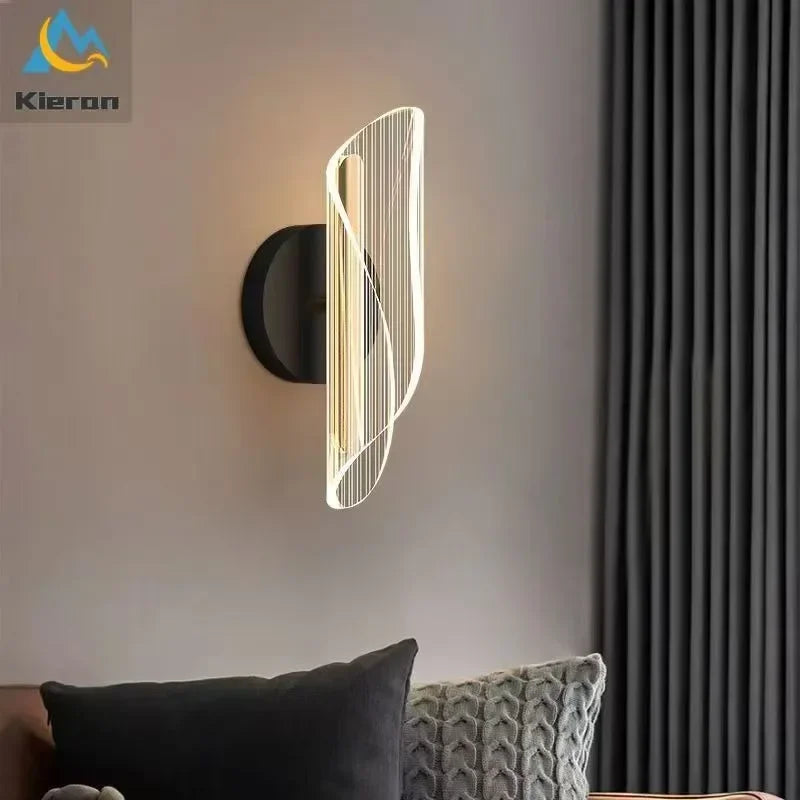 lampe murale moderne blanc doré éclairage cuisine salle manger fixée mur lignes ondulées