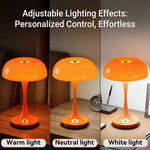 lampe table champignon orange rétro tactile couleurs ajustable led rechargeable