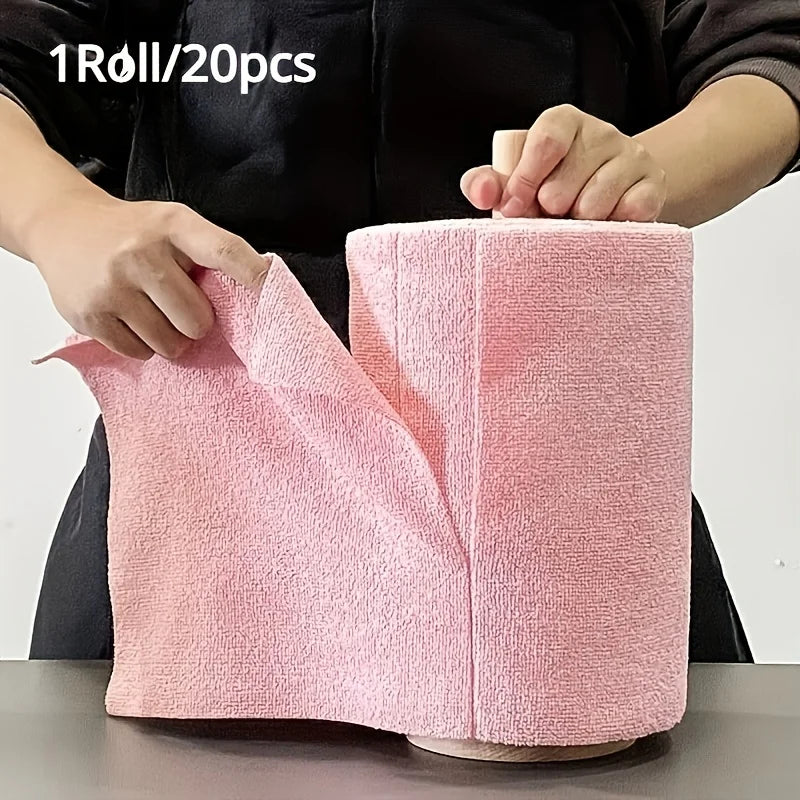 serviettes cuisine microfibre rose clair douces absorbantes modernes pratiques 20 pièces rouleau