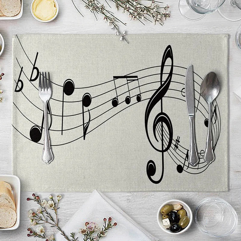 serviettes table moderne notes musicales beige clair tissu lin respectueux environnement