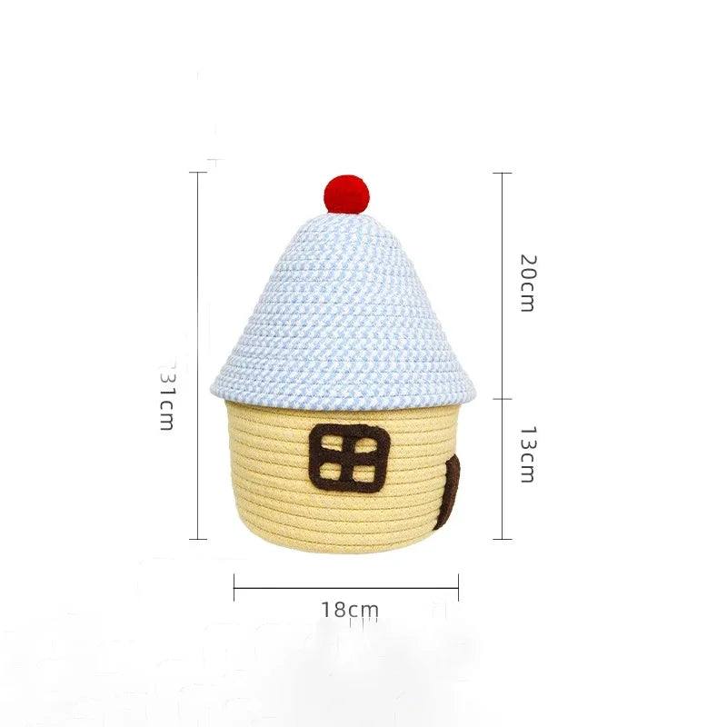 organisateur tissé main bleu blanc rouge rose vert fenêtre pompon suspension créatif maison miniature