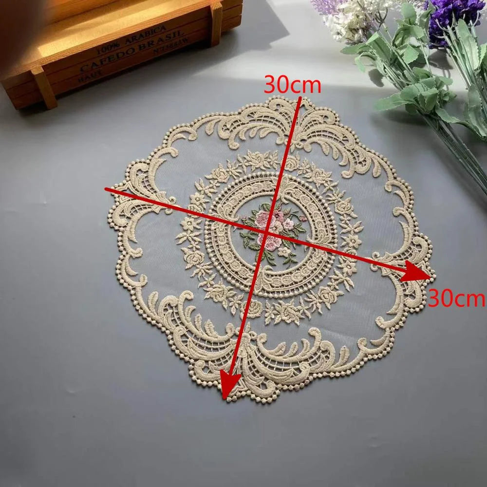 serviettes table broderie florale dentelle beige clair classique vintage 30cm 30cm écologique élastique