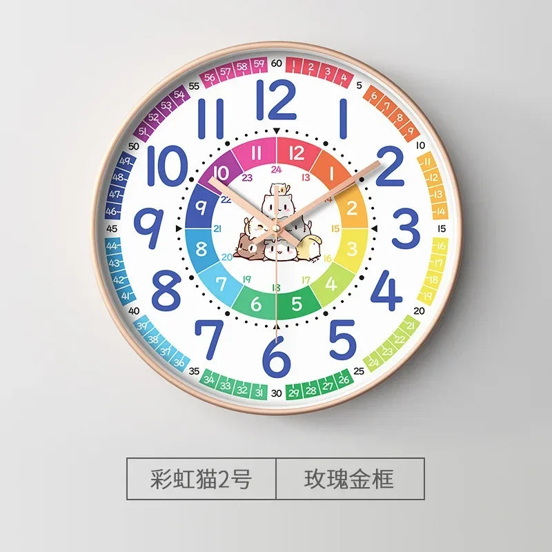 horloge murale moderne dessins animés couleurs vives chiffres romains sans tic tac enfants décoration