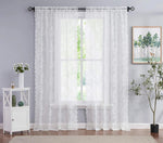 rideau blanc broderie florale polyester transparent classique oeilletsextérieur thermique lumière
