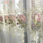 rideau tulle brodé fleurs blanc rose vert classique romantique transparentextérieur chambre salon machine lavable
