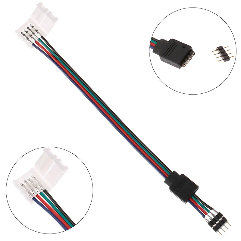 câble led rgb noir blanc connecteur femelle mâle 24v plat moderne 15cm