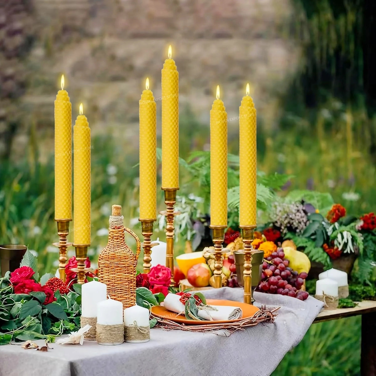 bougies coniques cire d'abeille hexagone jaune sans fumée decoration table classique maison