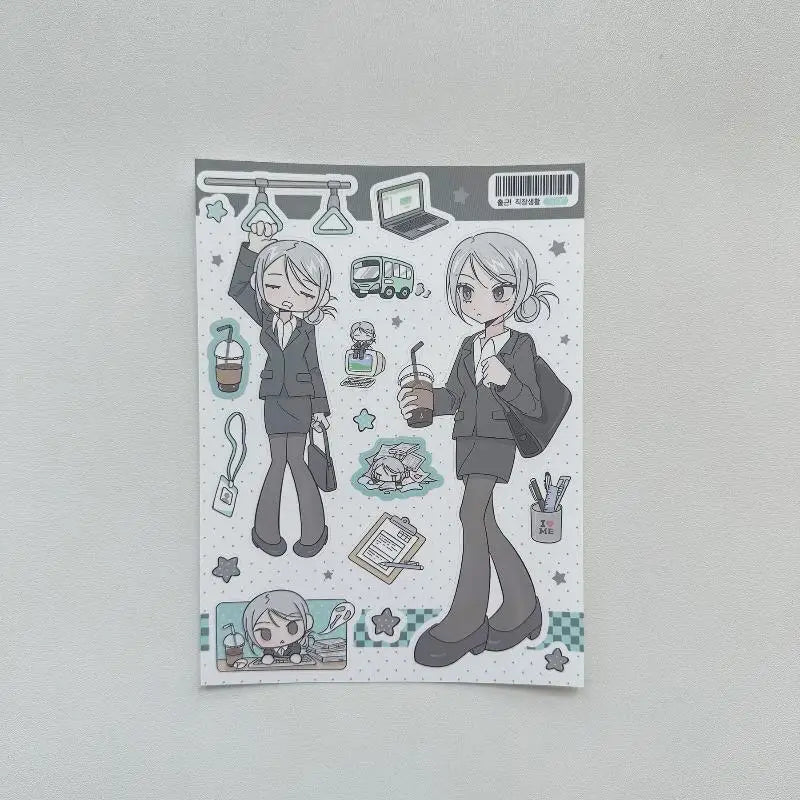 sticker kawaii personnages animés fille piscine guitare autocollants décoratifs carnet journal intime scrapbook