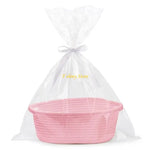 panier ovale tissé moderne rose bleu gris jaune poignées transparent sac