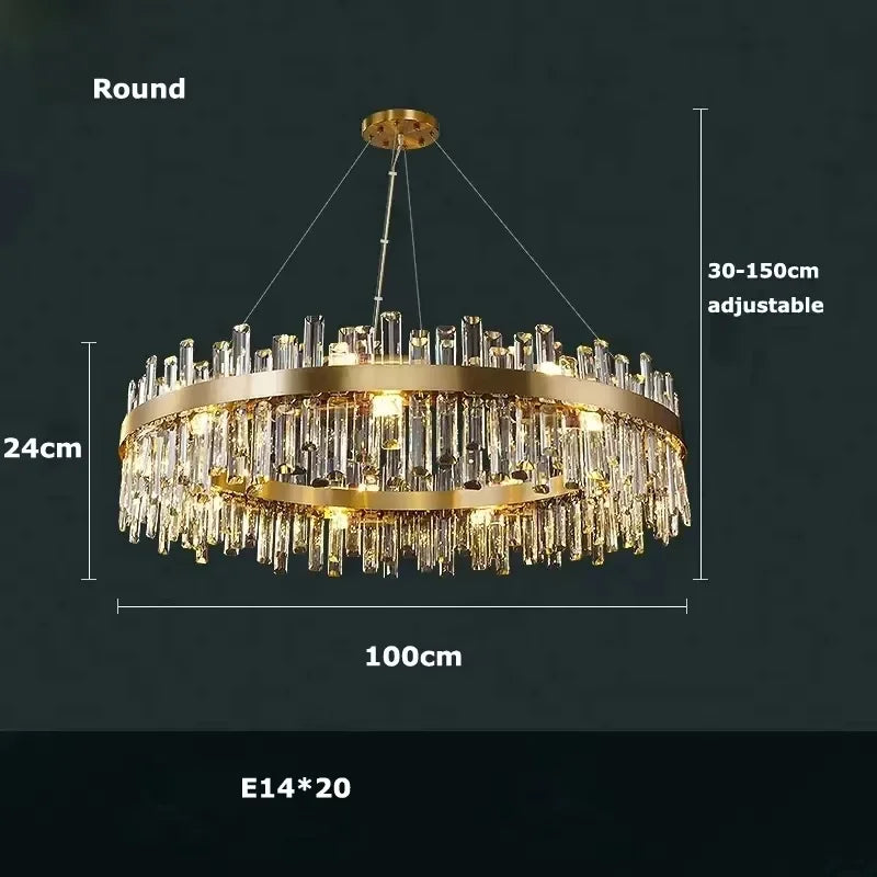 Suspension lumineuse moderne cristal doré transparent lumière LED brillante salon chambre cuisine