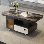 table basse moderne marbre noir tiroir roulette salon minimaliste italien