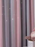 rideau moderne rose clair gris étoiles blanches polyester translucide anneaux métalliques chambre salon