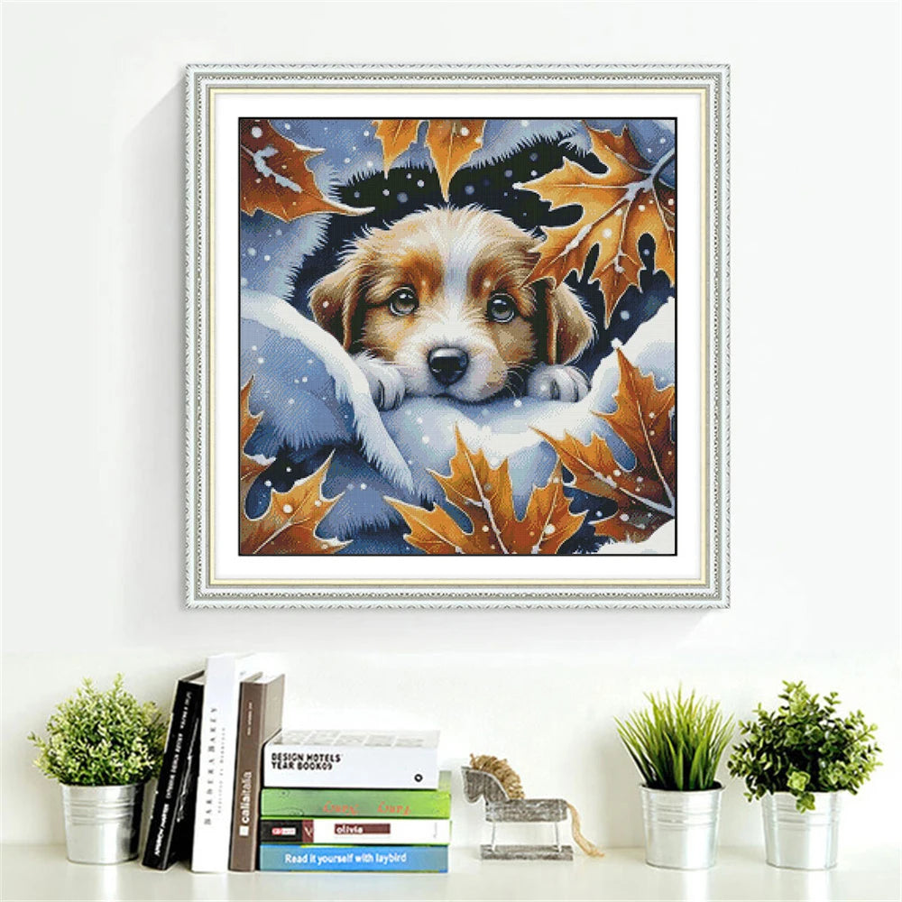 toile broder chien automne 30x30cm 40x40cm 50x50cm 60x60cm multicolore artisanal aiguilles fil plan kit