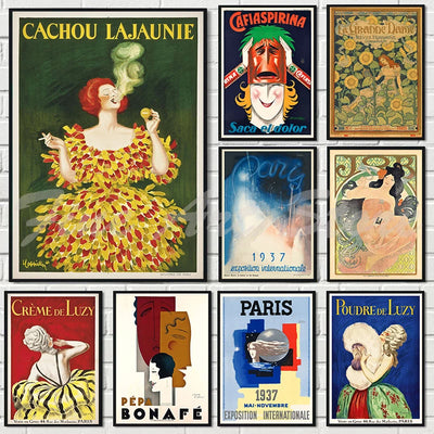 Affiche Art Déco vintage Paris Exposition sur toile rouge