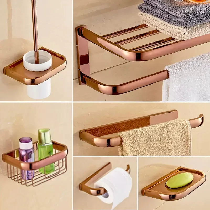 ensemble porte serviettes moderne rose doré salle bain fixations murales lisses opaques