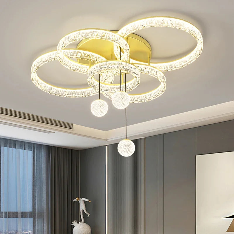 plafonnier led moderne noir doré blanc cristaux élégant boule lumineuse