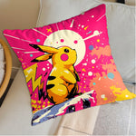 housse coussin carrée jaune motif pokemon pikachu décorative salon chambre lit enfant coton