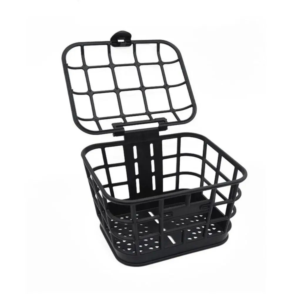 panier avant vélo noir sac guidon couvercle plastique moderne utilitaire fixations métalliques aérée grille