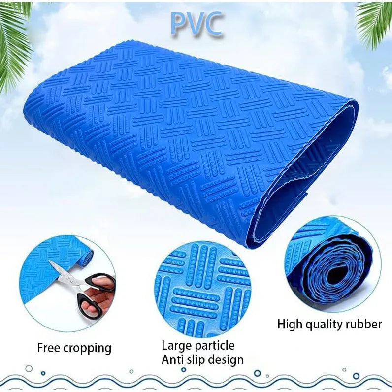 tapis antidérapant pvc bleu surface texturée losanges piscine escalier porte salle bain baignoire cuisine