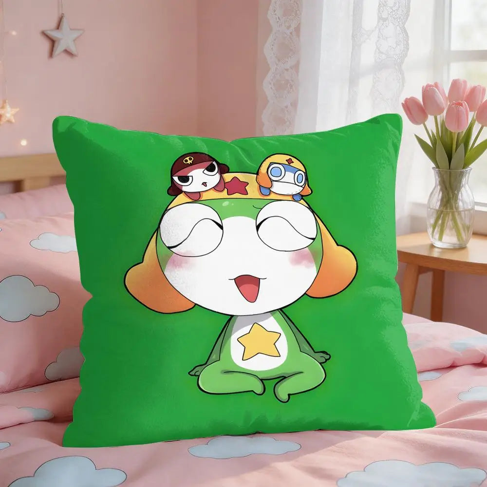 housse coussin carré imprimé animaux mignons dessin animé keroro gunsou cœur vert jaune rouge