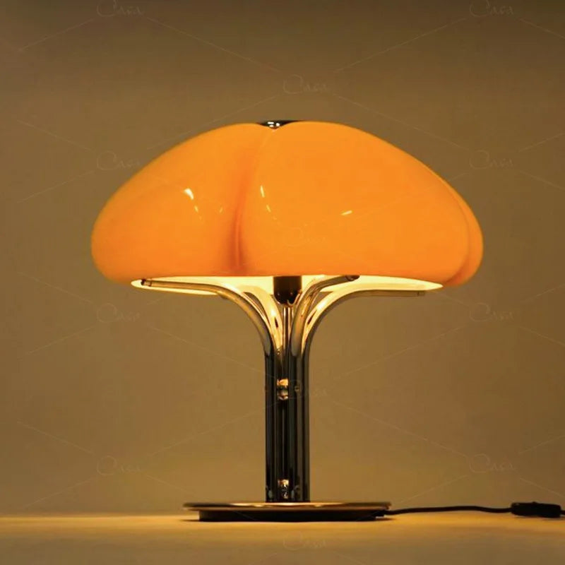 lampe table moderne orange chrome ombrelle fixée base plate câble électrique