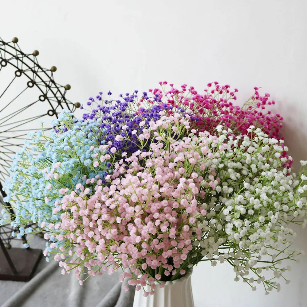 bouquet fleurs artificielles bleu rose blanc decoration intérieure moderne minimaliste