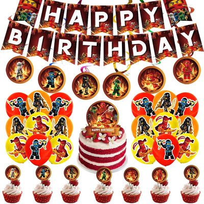 Kit décoration anniversaire Lego Ninja avec ballons et bannière
