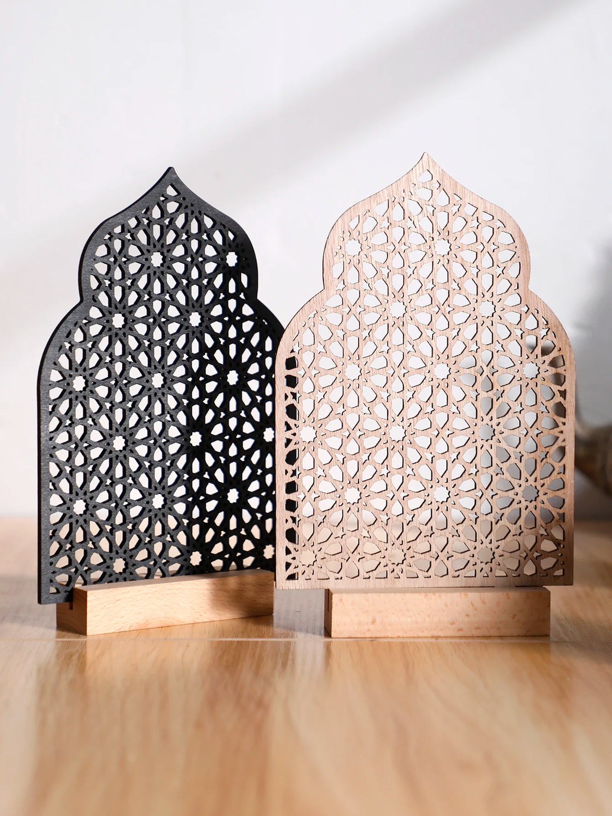 cadres decoratifs bois motif geometrique moderne noir beigeclair ramadan decoration festive