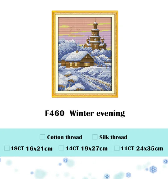 Kit broderie animaux hiver fruits instructions toile fil coton soie