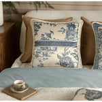 coussin vintage motif traditionnel beige bleu oiseaux fleurs structure respectueux environnement polyester doux 30x50cm