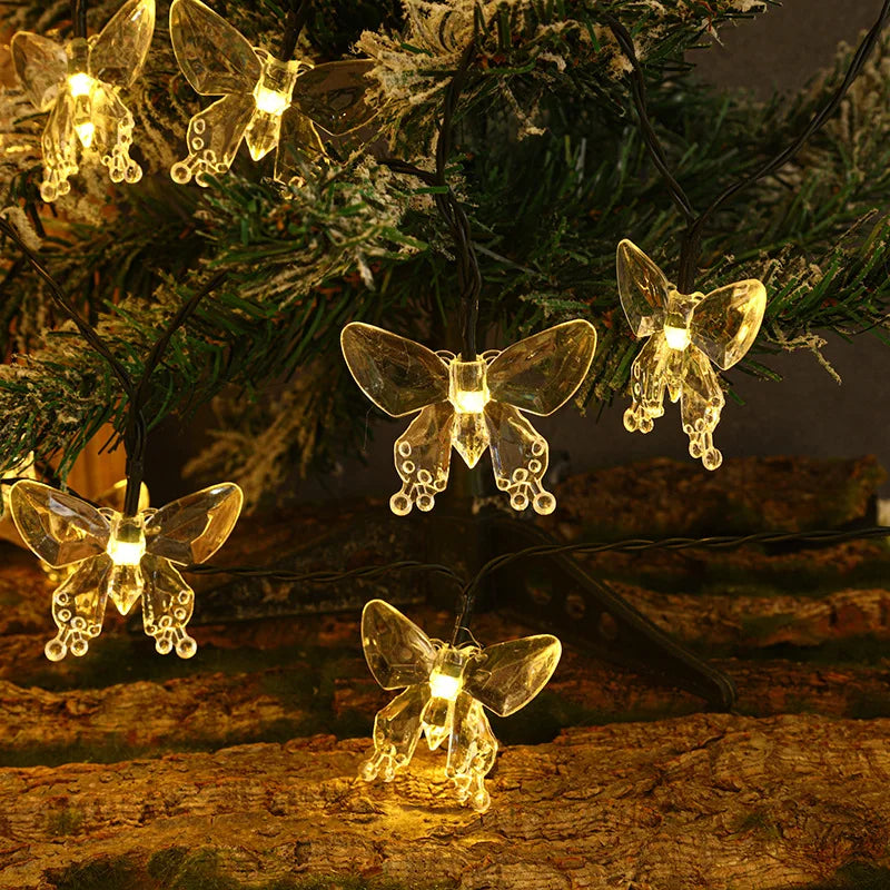 guirlande lumineuse papillon transparente jaune verte bleue rose clips extérieure led contemporaine festive jardin