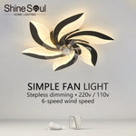 ventilateur plafonnier led moderne noir blanc feuilles stylisées six vitesses télécommande lumière variateur intensité