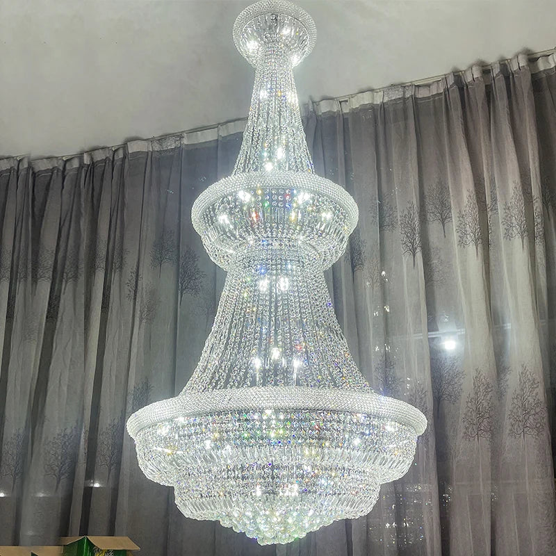 lustre pendentif cristal classique salon lumière chaîne argentée transparentes haute intensité