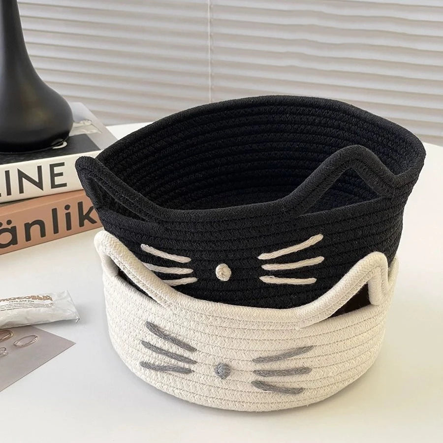 paniers rangement tissu réutilisables noir blanc rose visage chat créatif mignon rangement jouets articles