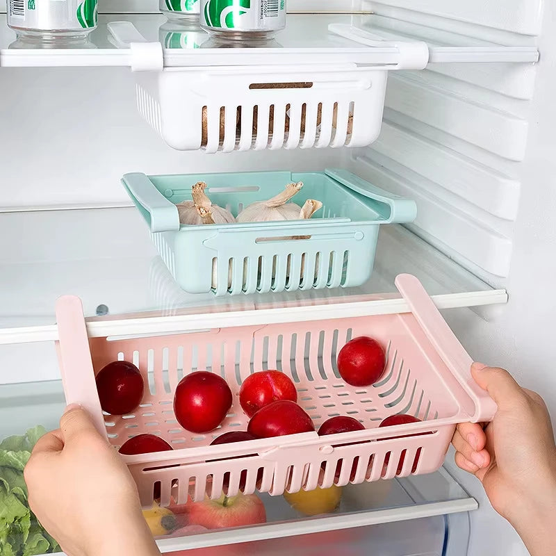 organiseur réfrigérateur rose bleu blanc grille perforations moderne clips pliables.storage.box.frigo
