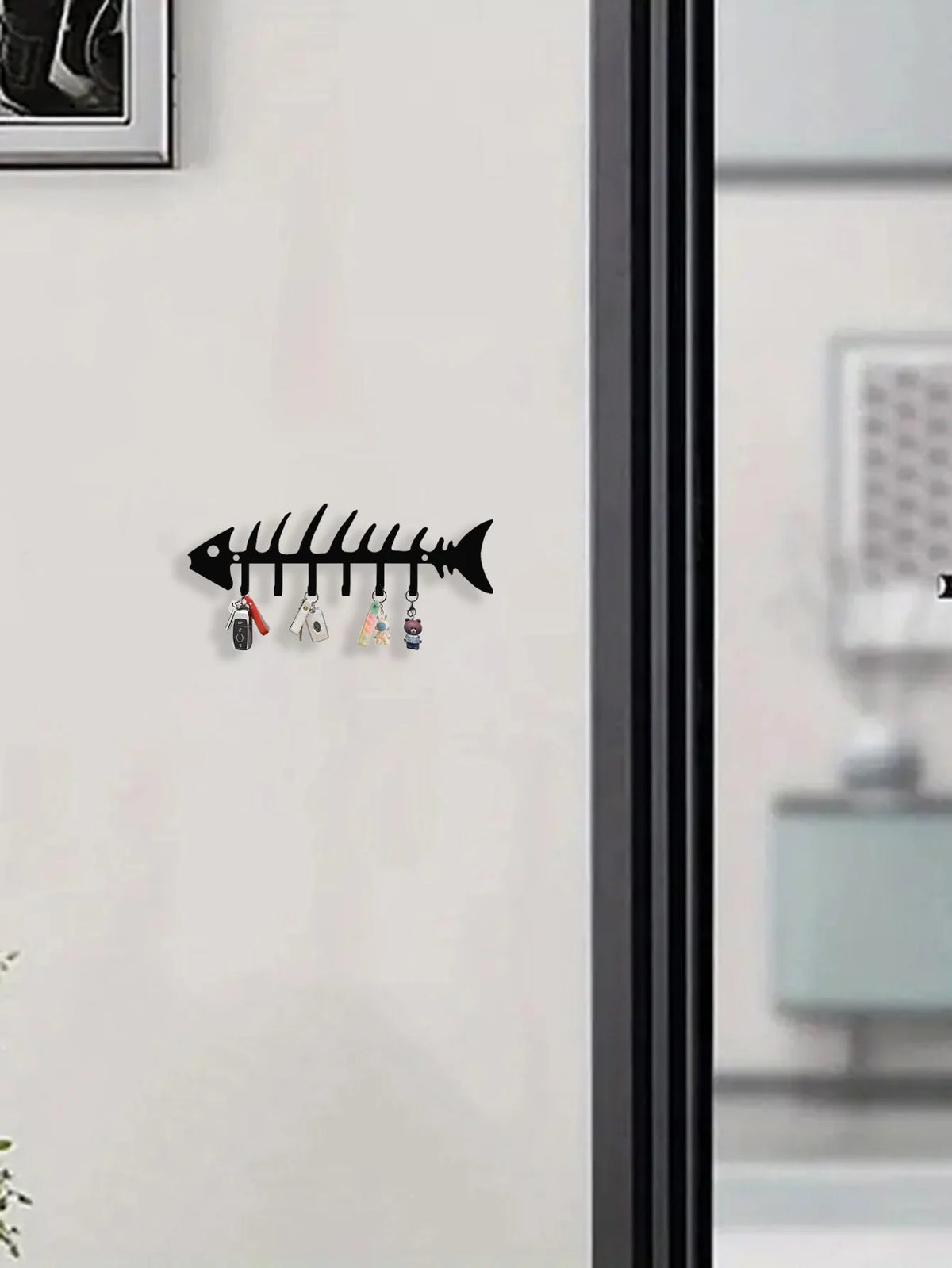porte clés mural noir forme squelette poisson moderne décoration intérieure fixations invisibles