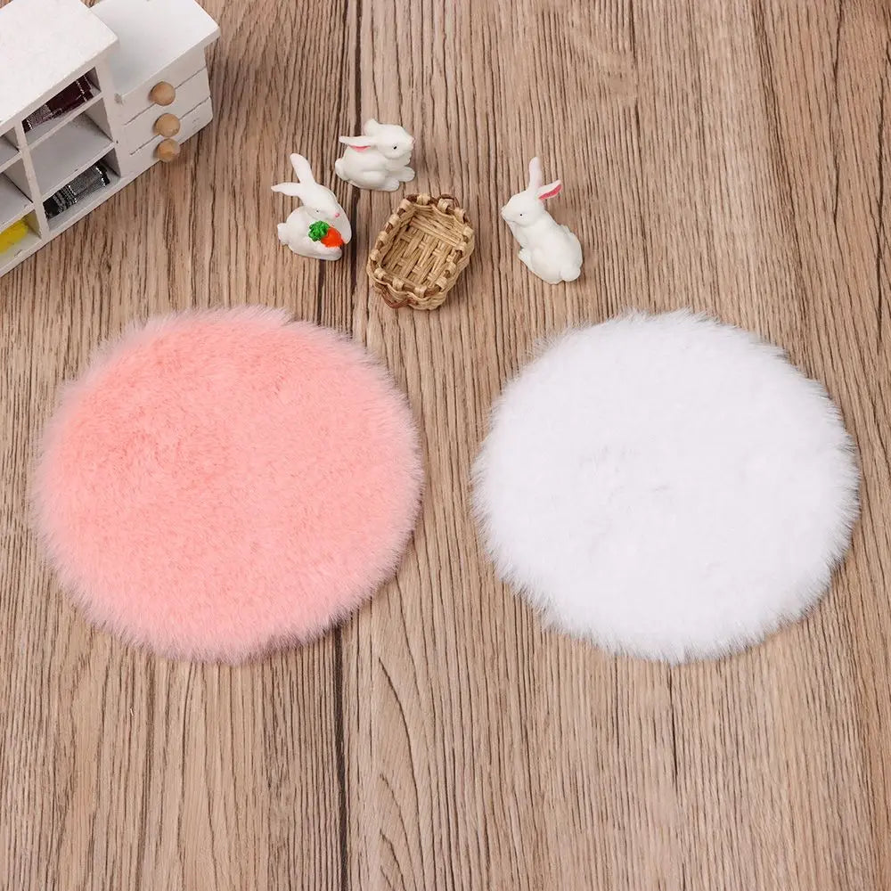 tapis peluche moderne rose blanc 11cm 15cm 18cm opacité accessoire poupée chambre enfant