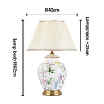 lampe table moderne abat jour fleurs oiseaux classique blanc doré vintage