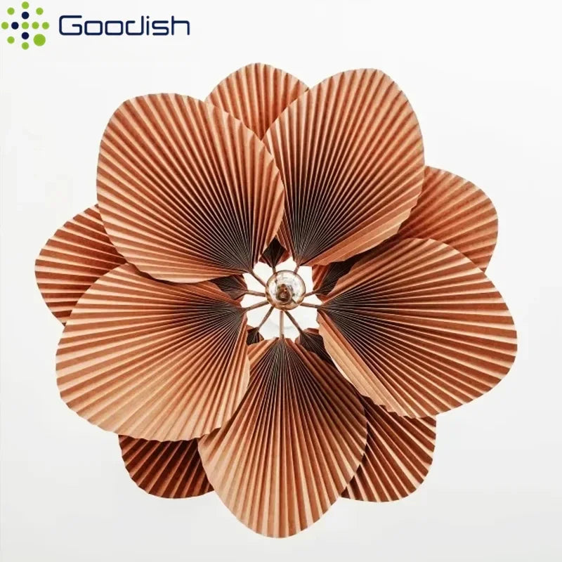 Suspension lumineuse moderne feuilles plissées marron clair salon chambre papier pliable éclairage blanc chaleur
