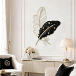 horloge murale moderne élégante noir doré feuille stylisée sans tic tac chambre coucher decoration
